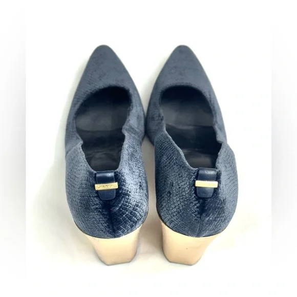 Calvin Klein Neema Velvet Gold Block High Heel Blue Size 10 - Picture 5 of 9